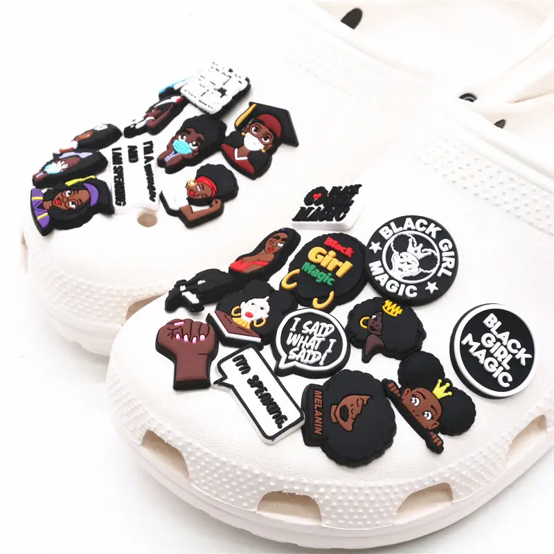 23 Kinds Black Human Rights Shoe Charms Accessories Black Girl Magic PVC Shoe Decoration for Croc jibz Kids Party X-mas Gifts