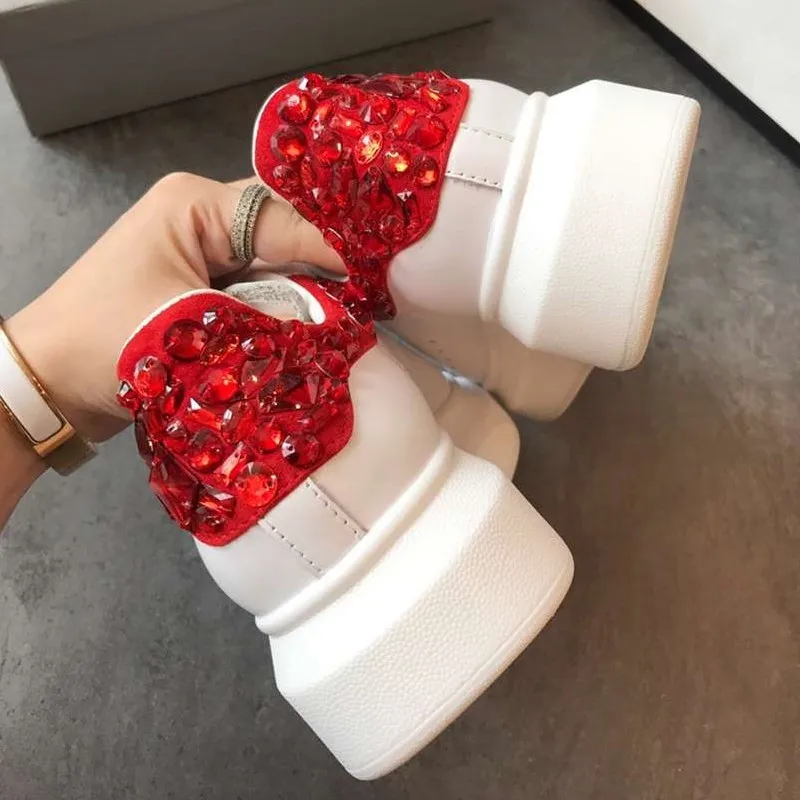 Женские туфли алмазы Спорт на открытом воздухе обувь белая плотная из