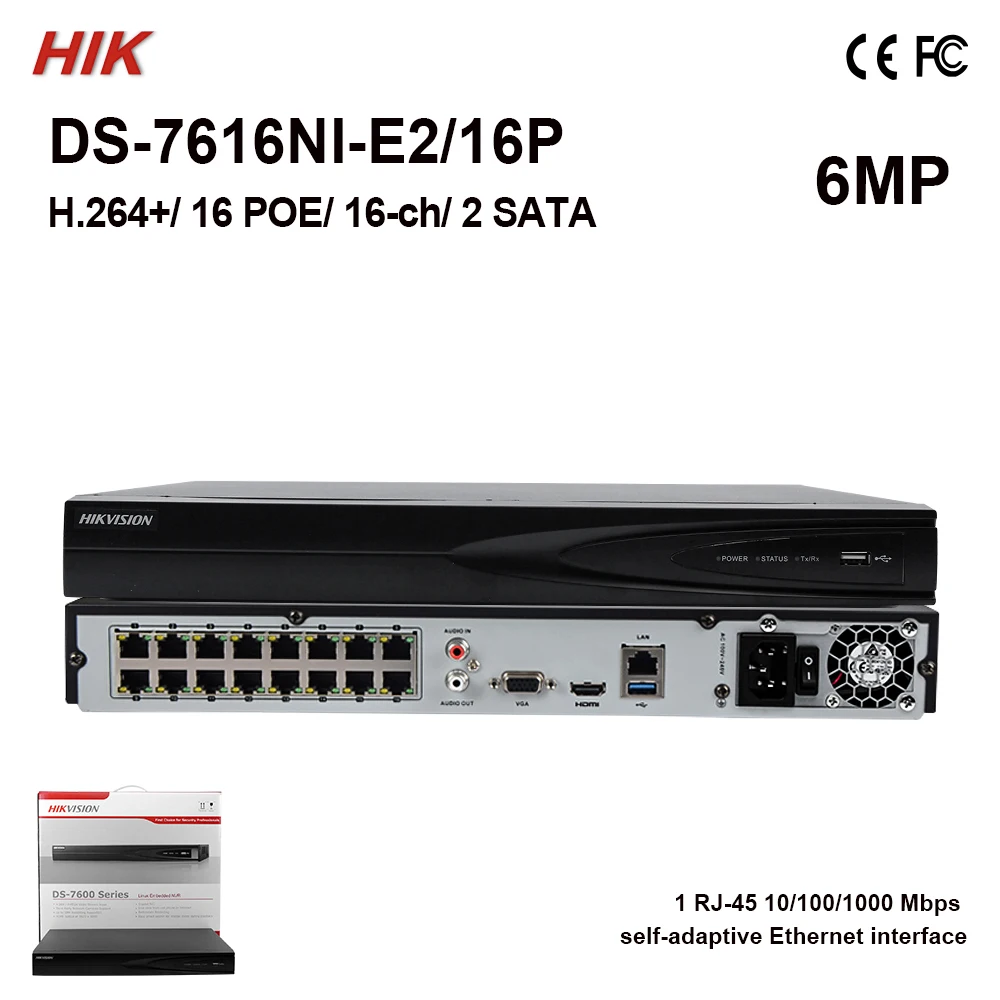 В наличии DS 7616NI E2/16P оригинальный Hik 16ch NVR w/ 16POE порты 2SATA дешевый 6MP разрешение CCTV