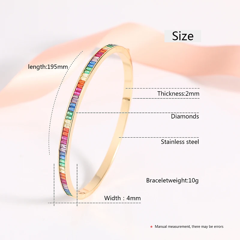 CZ Теннисный браслет кольца для женщин золотой цвет радуга горный хрусталь