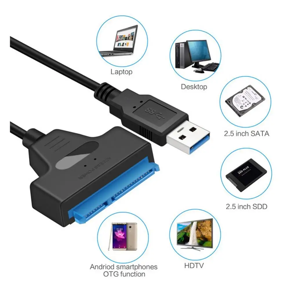 Высокоскоростной кабель USB2 3/SATA 3, 6 Гбит/с, 22 контакта, 30 см, Plug And Play для Windows 98/2000/XP/VISTA/7/8, поддерживает только жесткий диск 2,5 дюйма, SSD