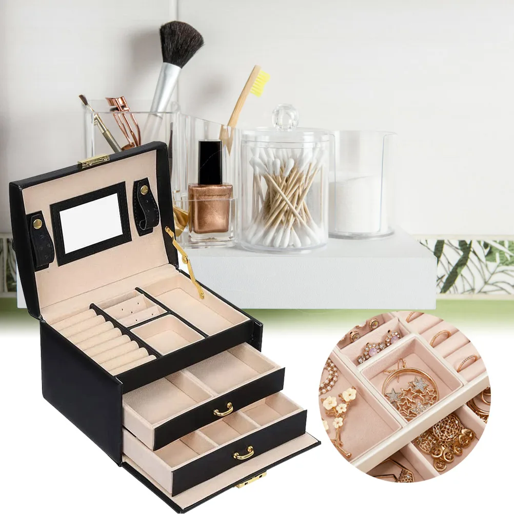 

2021 New Three-Layer Leather And Velvet Jewelry Box European Jewelry Storage Box Large Space Jewelry Holder Gift Box