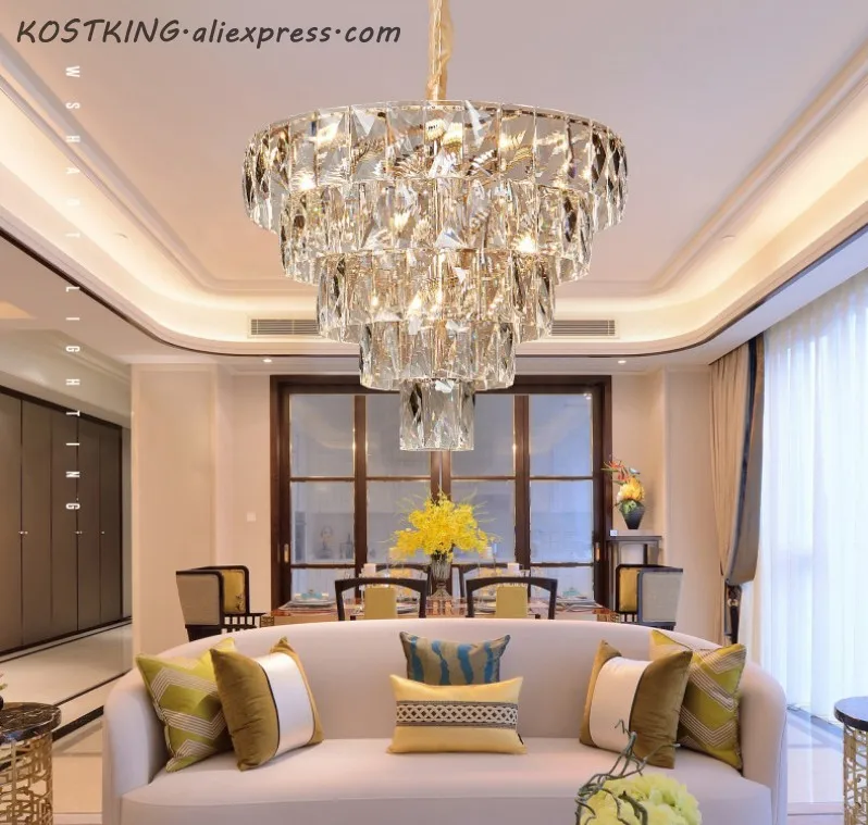 

Современные хрустальные светодиодные люстры, золотистые металлические потолочные светильники для гостиной, столовая, светодиодная Подвес...