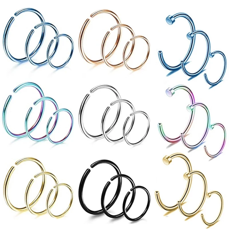

18PCS/Lot Stainless Steel Fake Nose Ring Hoop Pack Fake Lip Ring Set Cartilage Hoop Earring Helix Jewelry Septum Hoop Datih Rook