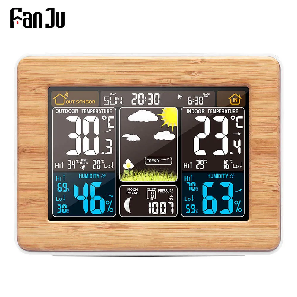 

FanJu Alarm Clock Digital Temperature Humidity Wireless Barometer Forecast Weather Station Electronic Watch Desk Table Clocks