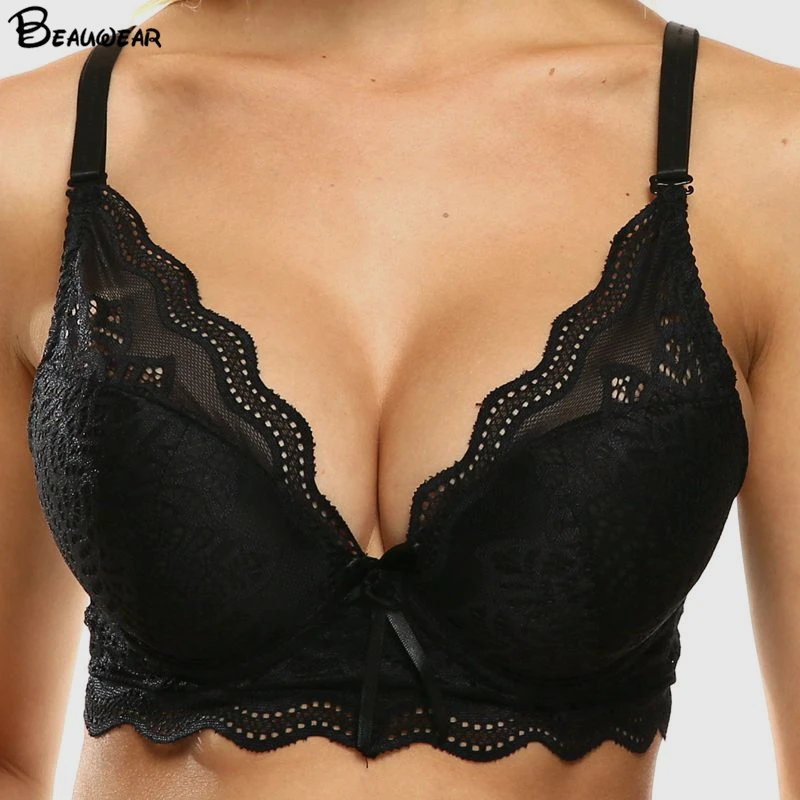 Beauwear черный кружевной сексуальный женский бюстгальтер с эффектом пуш ап нижнее