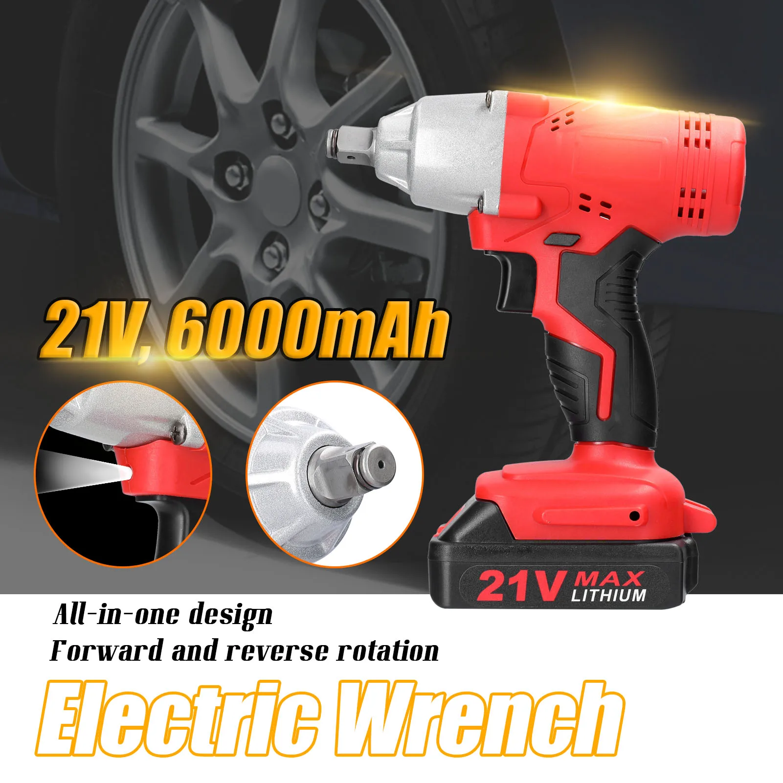 

21V Cordless Electric Wrench Brush Motor Stepless Speed Control High Torque Power Tool Practical Installation Device