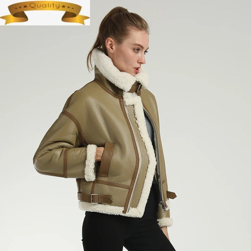 

Женская куртка из натурального меха, мотоциклетная теплая куртка из овечьей шерсти мериноса, уличная одежда из натуральной кожи для зимы