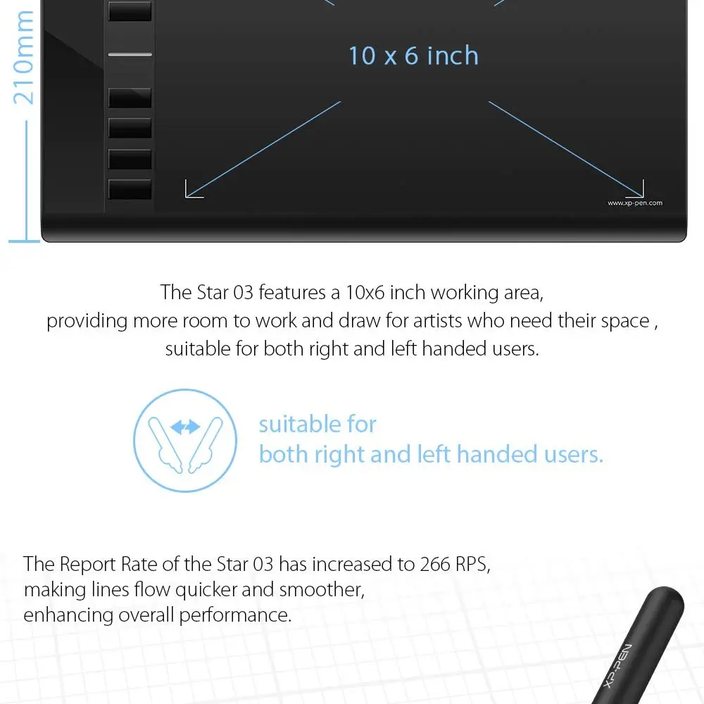 XP PEN Star03 V2 рисунок графический планшет с 8 горячих клавиш Батарея без ручек 10x6