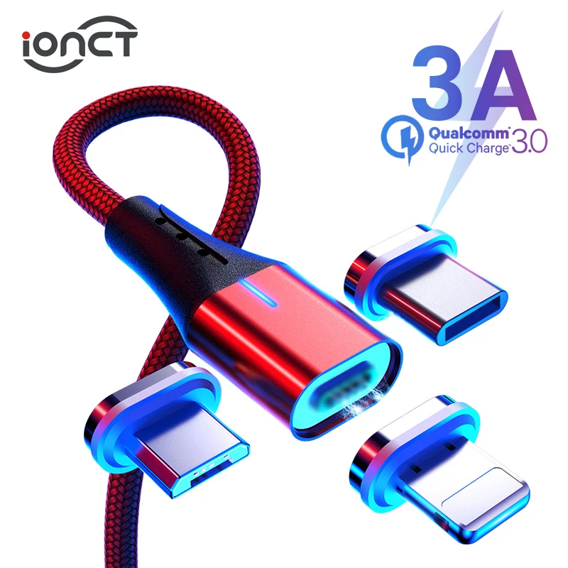 IONCT Магнитный кабель 3A Быстрая зарядка для айфона IPad Xiaomi samsung Android магнитная