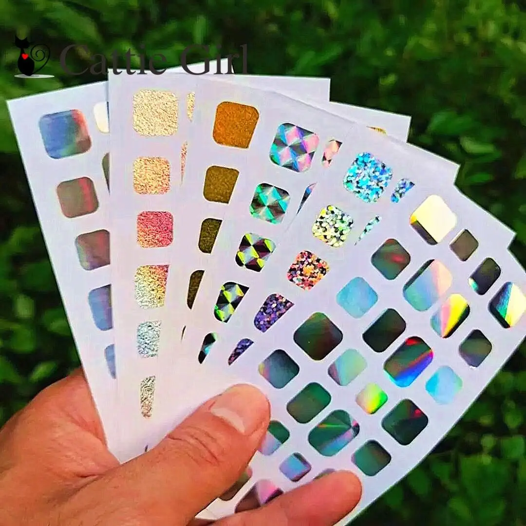 

4/6pcs DIY Decals Manicure Square Design Ice Cube Nail Sticker Laser Water Droplets