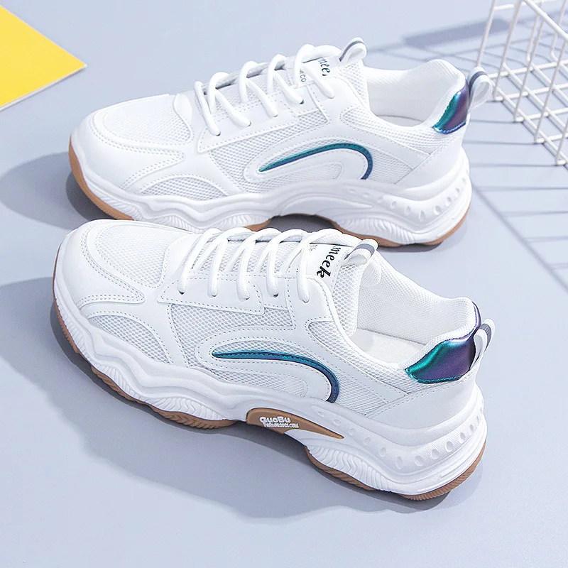 

Женские кроссовки на платформе, белые сетчатые дышащие кроссовки на шнуровке, повседневная обувь на плоской подошве, 2021