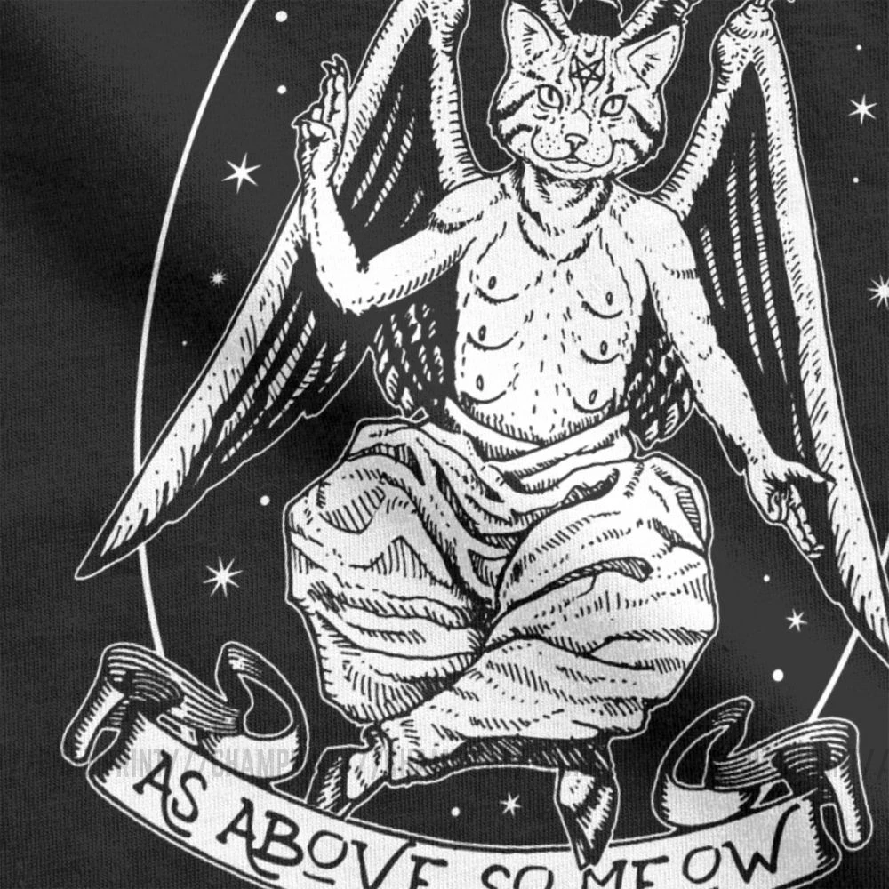 Футболка Baphomeow мужская с рисунком кота забавная тенниска из чистого хлопка