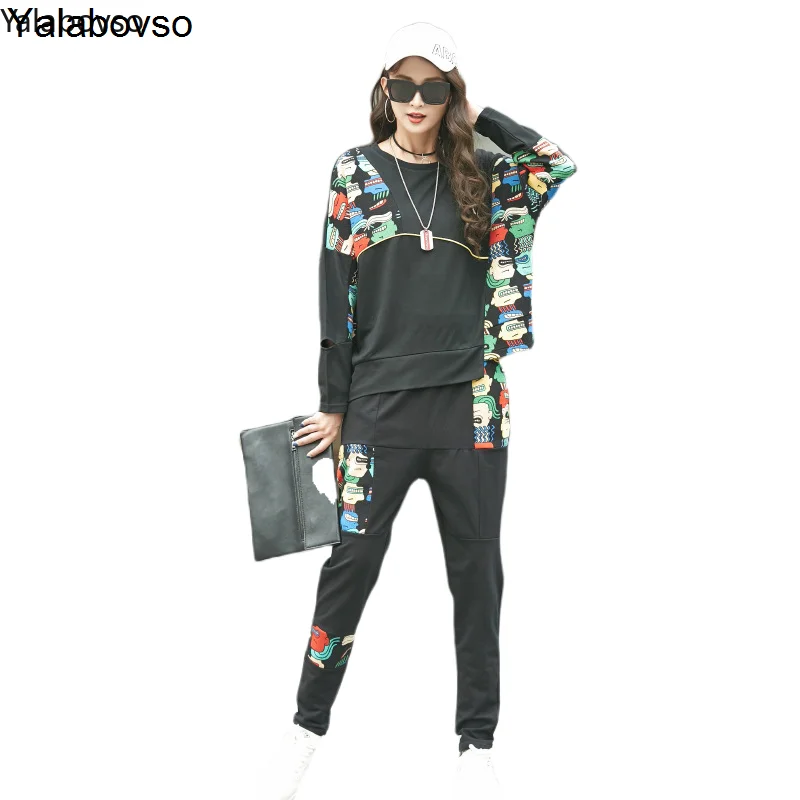 

All Match Suit Two Piece Set Female Round-neck Trend Long-sleeved Elastic Pants 2021 Newest Spring Loose Lazy Style Set Women