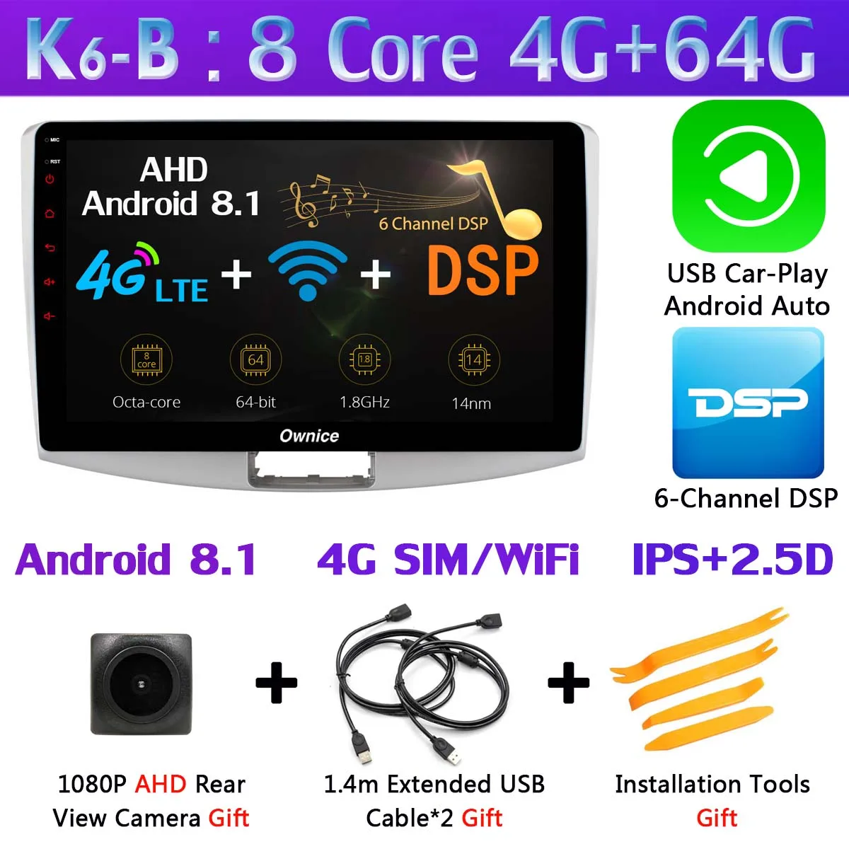 360 ° камера 4G WiFi Android 9,0 4G+ 64G DSP SPDIF CarPlay Автомобильный мультимедийный плеер для VW Passat B6 B7 Passat CC gps навигация радио - Цвет: K6-B-CarPlay