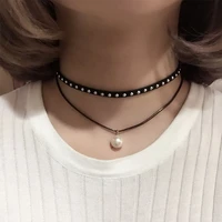 pearl agate chokers necklaces for women black velvet rope chain choker necklace with pendant gothic choker femme wholesale