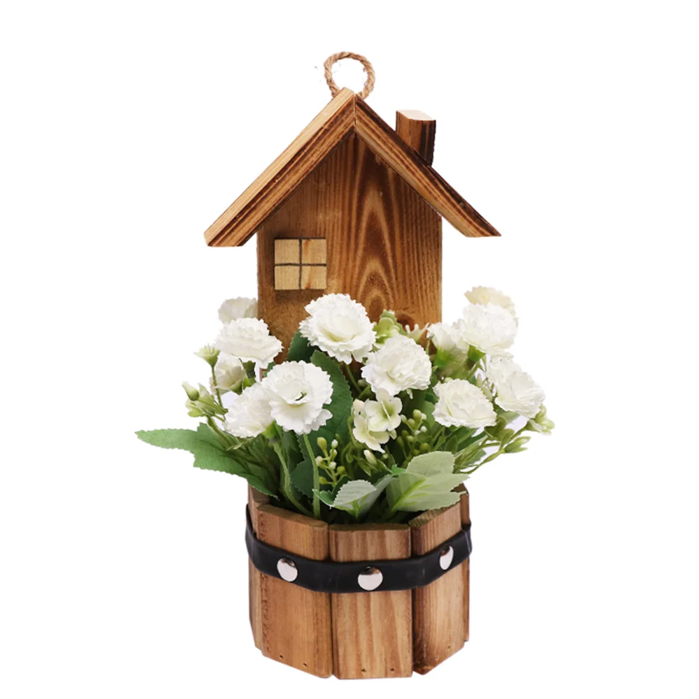 Подвесной деревянный дом в горшке искусственный цветок деревянное украшение для