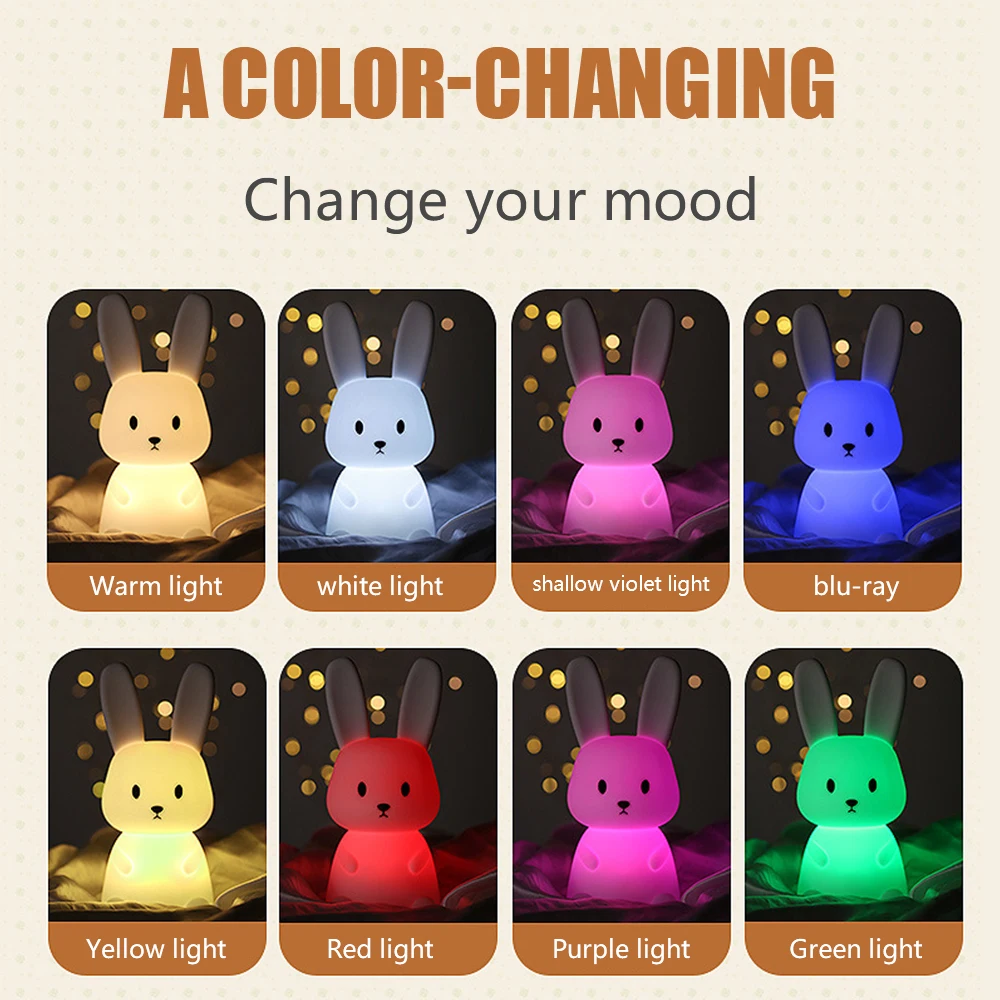 

LED Night Light Plastic Lovely Cartoon Rabbit Touch Sensor Switch Control Desk Lamp for Kids Bedroom Decor Child Gift