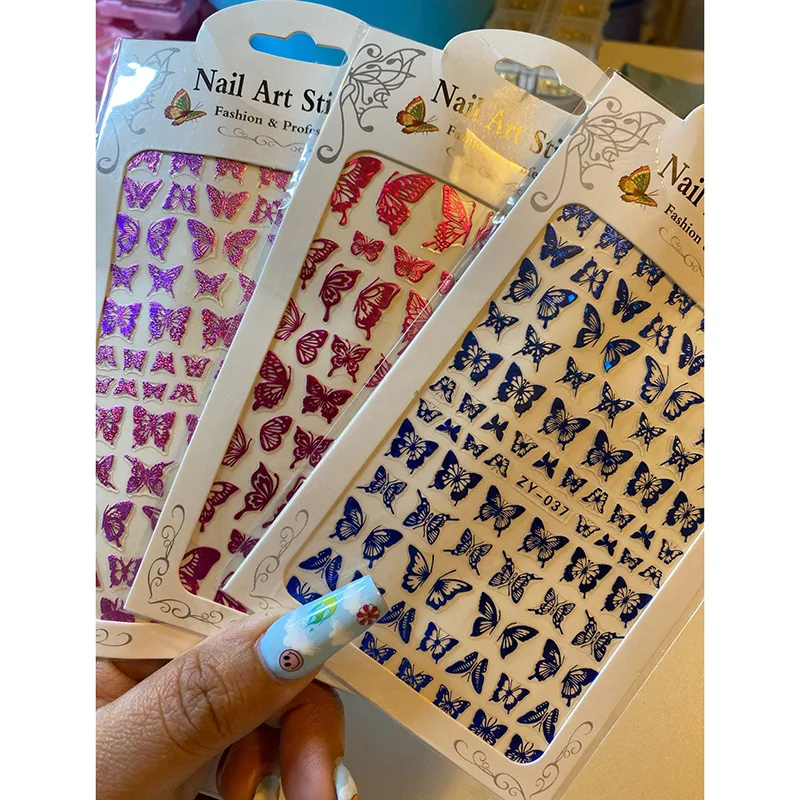12 шт. голографические 3D наклейки для ногтей с лазерной бабочкой цветные золотые