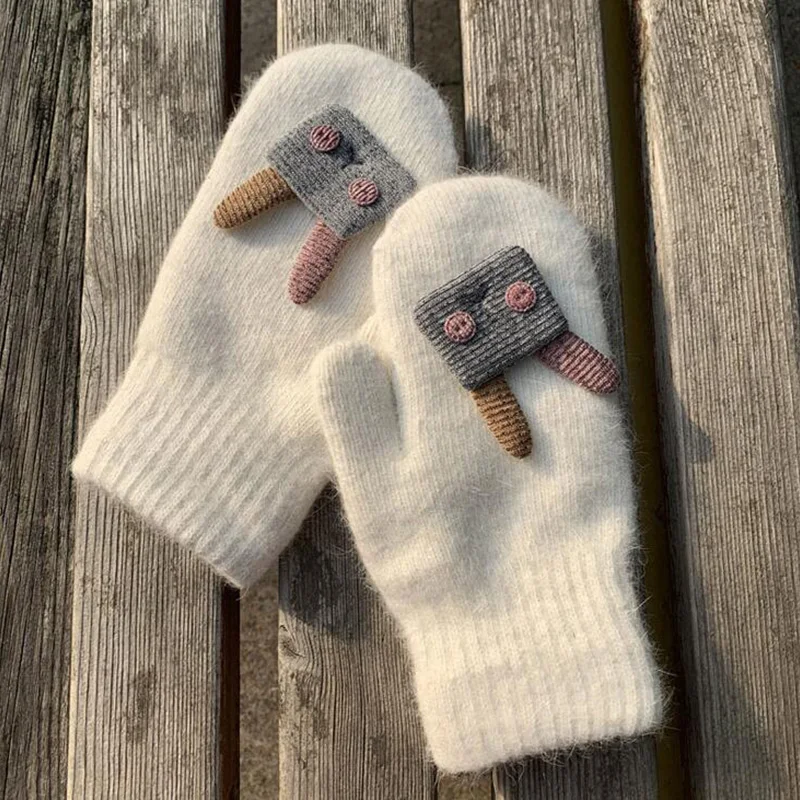

Корейская мода, Женский кроличий мех, плюс бархат, утолщенные, для студентов, зимние, для езды на велосипеде, теплые варежки с милым мультяшн...