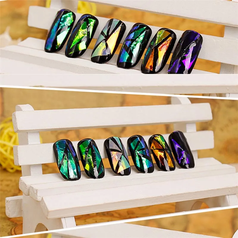 1 рулон Авроры наклейки для ногтей стекло Фольга Дизайн Наклейка сломанный