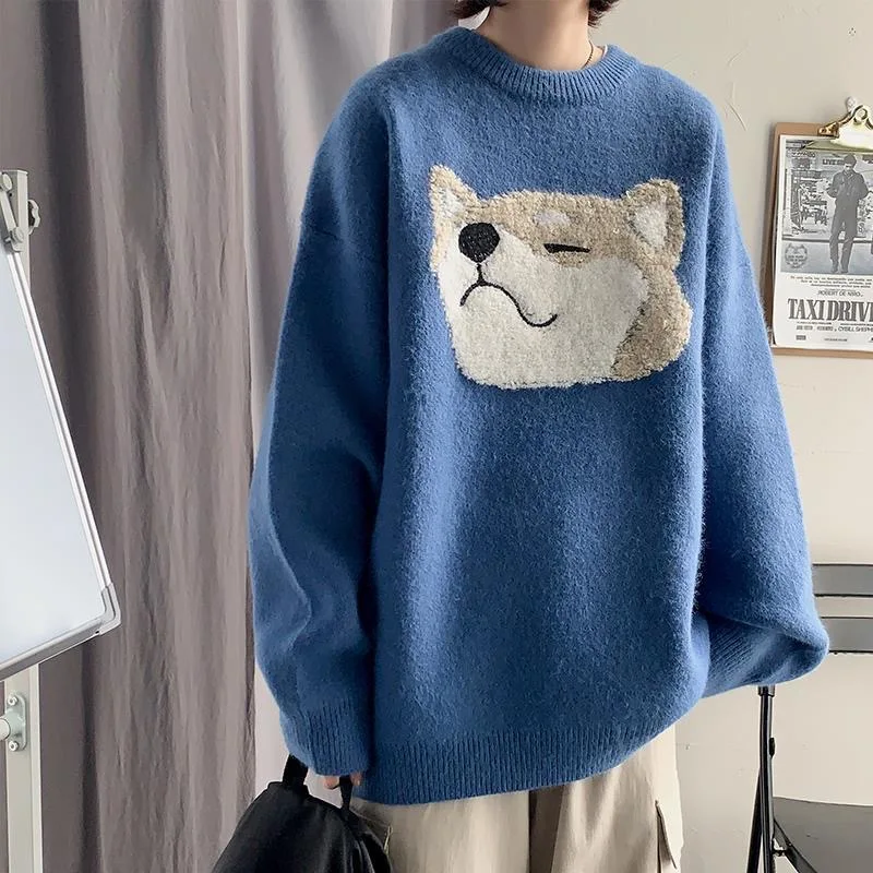 

Black gray sweater male Korean fashion O-neck 2021 autumn winter sweater trend new casual all-match blue pullover women
