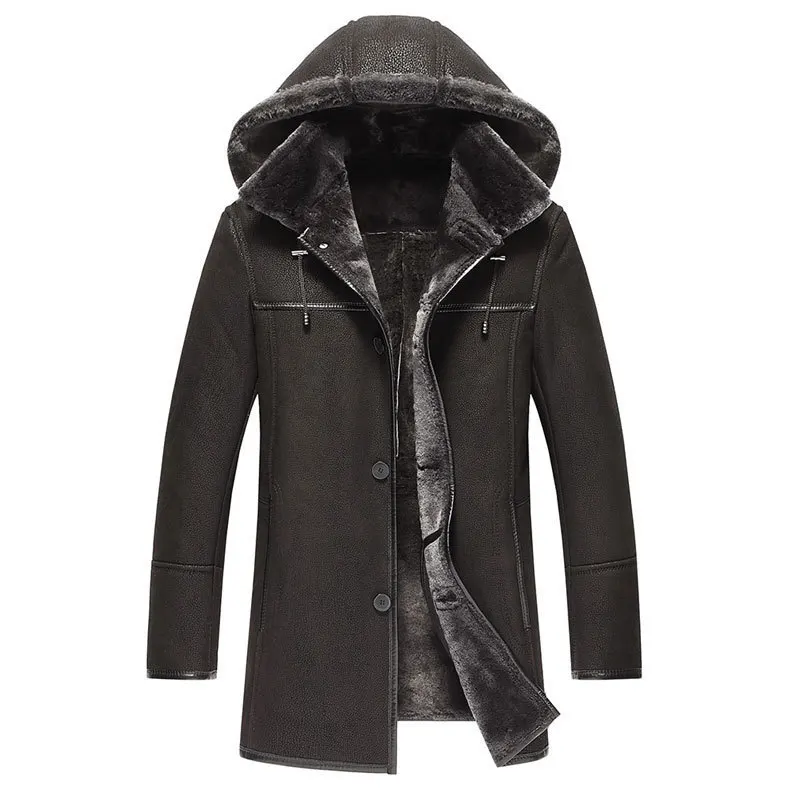 

Leather Jacket Men Sheep Shearing Real Fur Coat Warm Winter Coat Hooded Men's Leather Jacket Chaqueta Cuero Hombre 67303 YY687