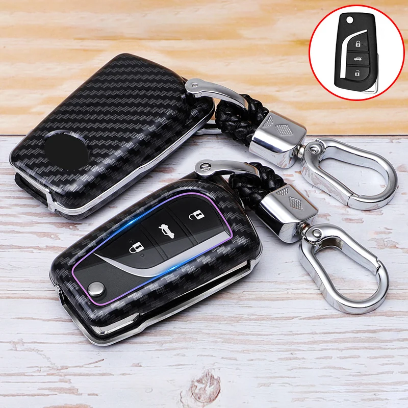 

Чехол для автомобильного ключа с дистанционным управлением из АБС-углеродного волокна, чехол-брелок для Toyota Corolla Reiz Auris Avensis Verso Yaris Aygo Rav4 Scion TC...