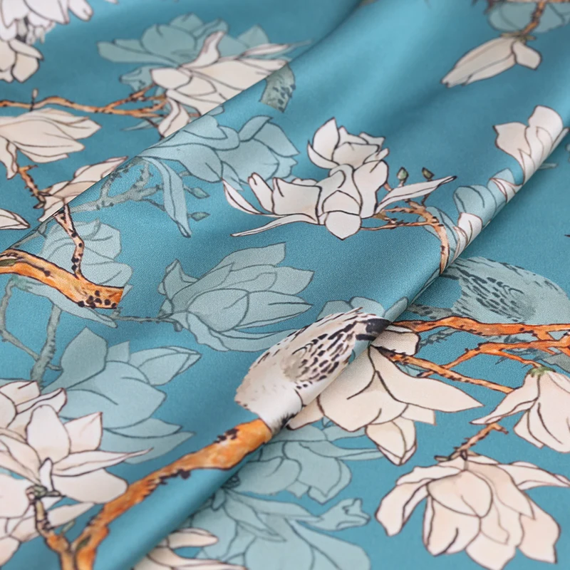 Новинка Лето 19 Yulan цифровая печать 19momme 93% шелк 7% спандекс шармёз ткань для женщин