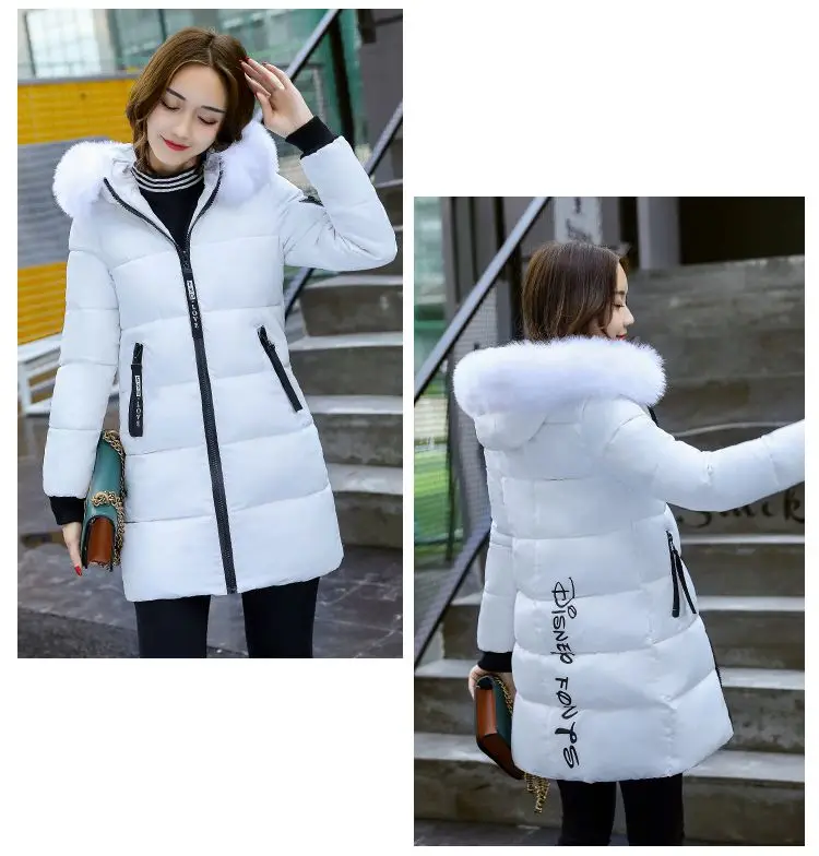 Women Winter Hooded Mid-long Jacket New Fashion Fur collar Thickening Warm Cotton Coat Casual Slim Female Parkas NZYD261A