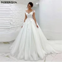 roddrsya tulle princess wedding dresses sheer neck cap sleeves lace applique with back buttons bridal gowns 2021 robe de mariage
