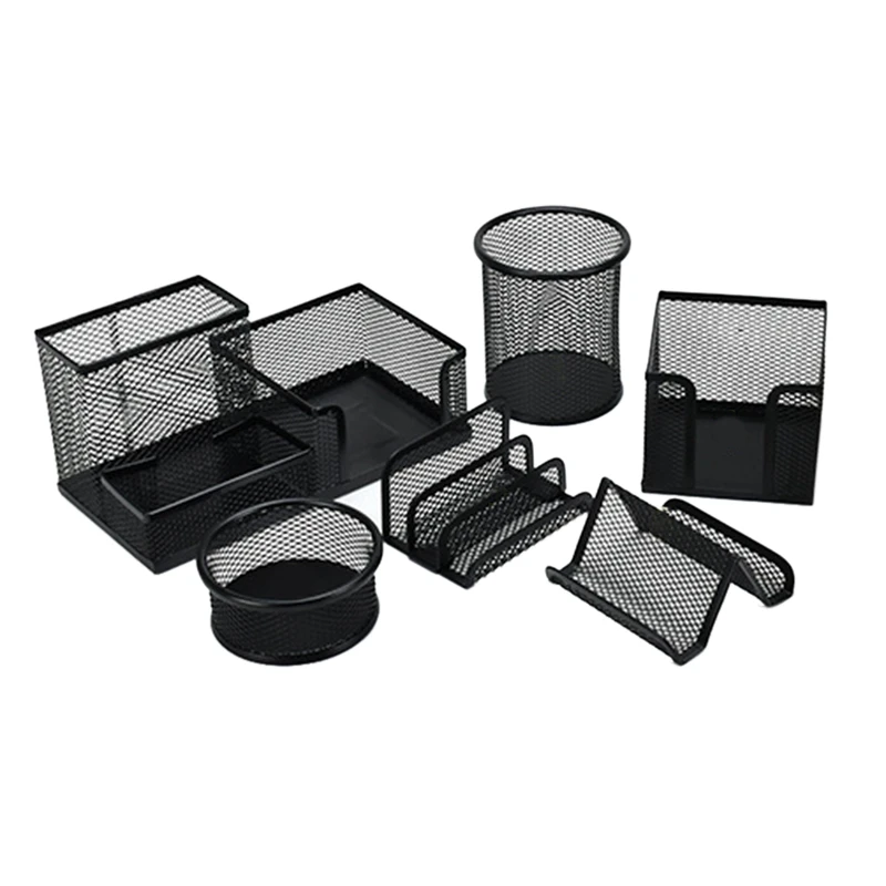 

6PCS/Set Metal Desk Organization Pen Holder Organizer Office Pencil Holders Multifunctional Storage Black Metal Mesh