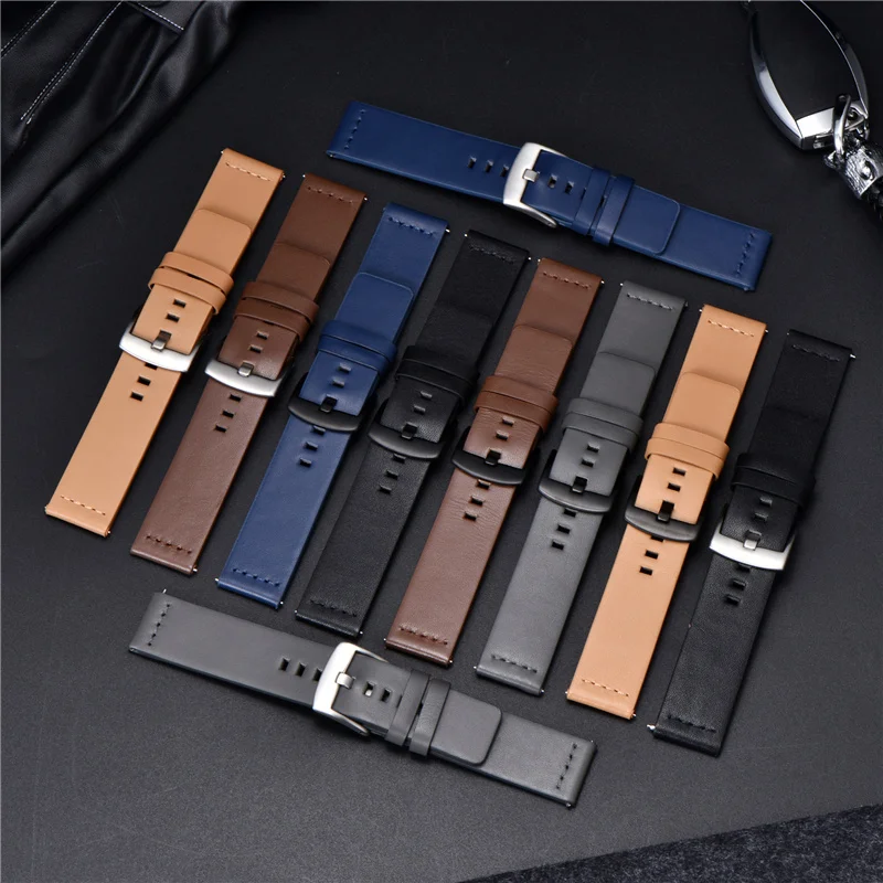 Leather Watchband Black Dark Brown Blue Calfskin Watch Strap Italian 18mm 20mm 22mm 24mm Quick Release Belt | Наручные часы