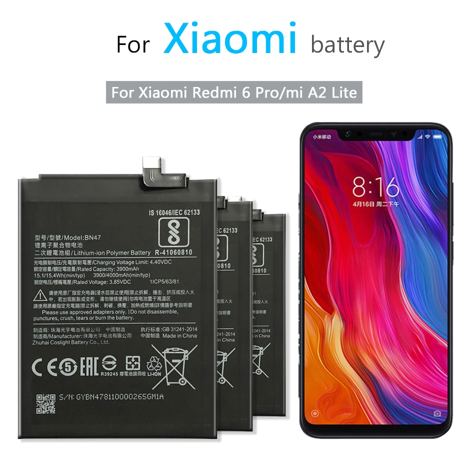 Для Xiao Mi 100% оригинальный KiKiss BN47 3000 мАч аккумулятор для Xiaomi A2 Lite/ Redmi 6 Pro BN 47