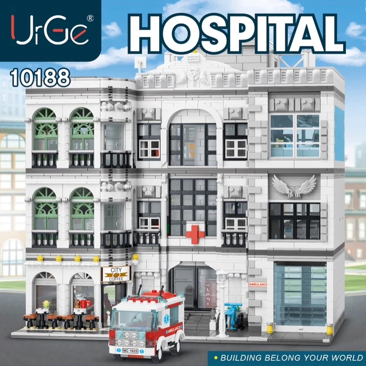 Город МОС уличная серия кирпичная больница игрушка квадратный велосипед магазин