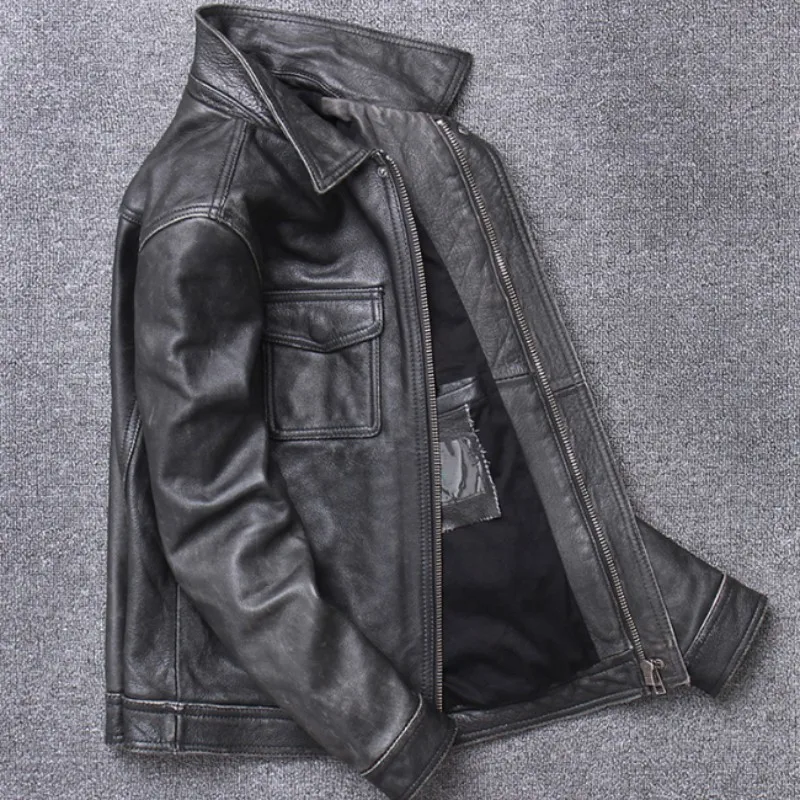 Брендовая мужская куртка из натуральной кожи зимняя облегающая Рабочая