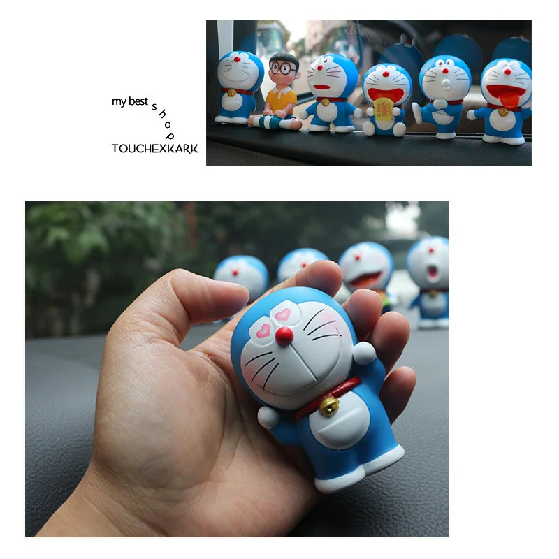 

6Pcs Blue Fat Auto Decoration Doll Suit Desktop Decoration Car Accessories Interior Cartoon Character Toy Model Gifts For Child