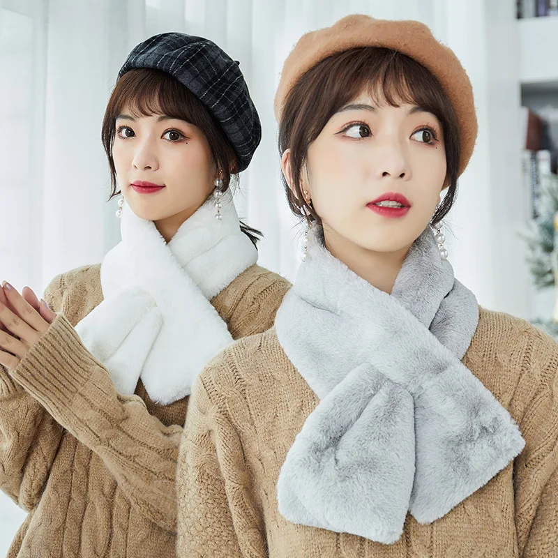 Женский короткий шарф из искусственного кроличьего меха зимний плотный теплый