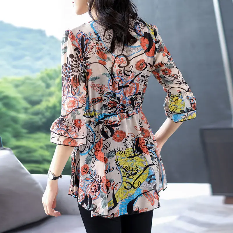 

2021 Summer Fashion Print Blouse Pullover Ladies O-Neck Tops Female Women's Short Sleeve Shirt Blusas Femininas Clothing X168
