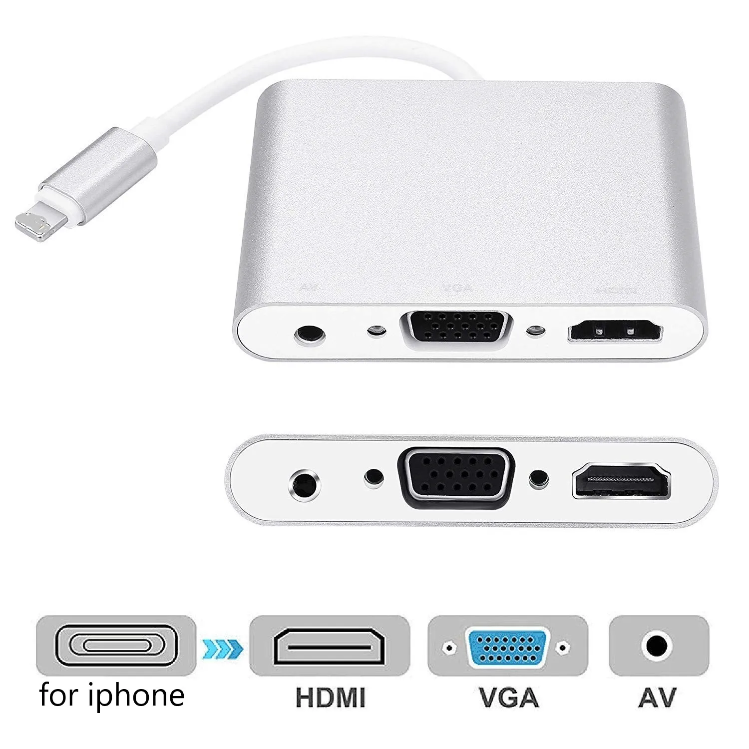 4 в 1 цифровой аудио видео HDTV конвертер для IPhone VGA HDMI AV адаптер Xs X 8 7 6plus IPad