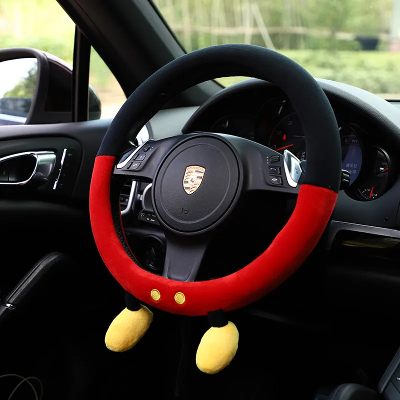 cute cartoon steering wheel cover 38cm universal plush car styling car steering wheel handle covers auto interior decoration free global shipping