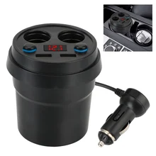 Dual USB Phone Car Charger 3.1A With LED Display Cup Power Socket Adapter Cigarette Lighter Quick Charging Voltage Monitoring