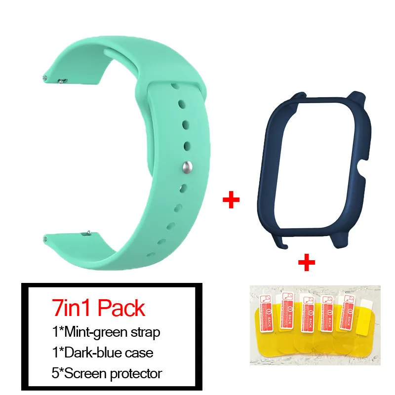 mint green-blue 7в1 умные часы аксессуары для Huami Amazfit GTS ремешок силиконовый Смарт Браслет полосы для Amazfit gts чехлы Защита экрана - Цвет: mint green-blue