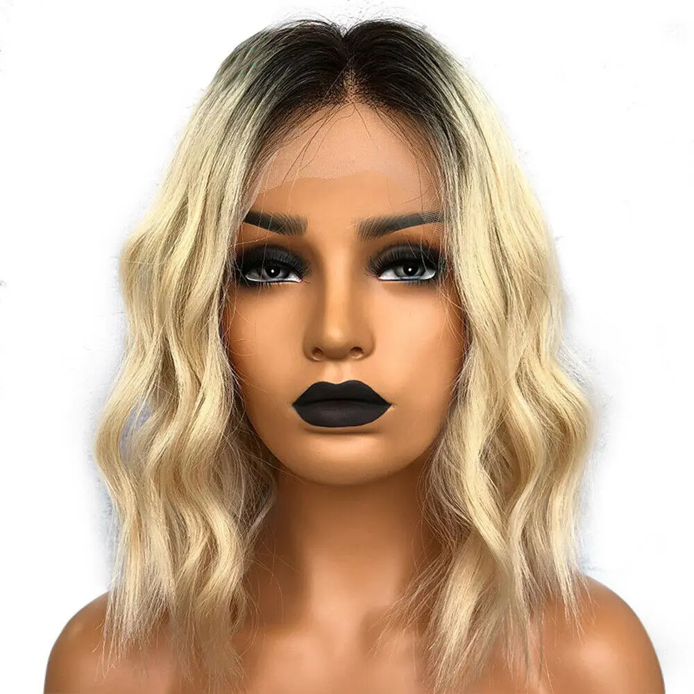 

Light Blonde Ombre Human Hair Wigs 13x6 Lace Front Wig Bob 150% Density Virgin Peruvian Remy Hair Wob Wigs Natural Wave T1B/613