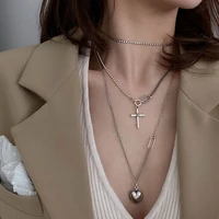 fmily retro fashion 925 sterling silver sex heart cross necklace temperament wild clavicle chain for girlfriend gift