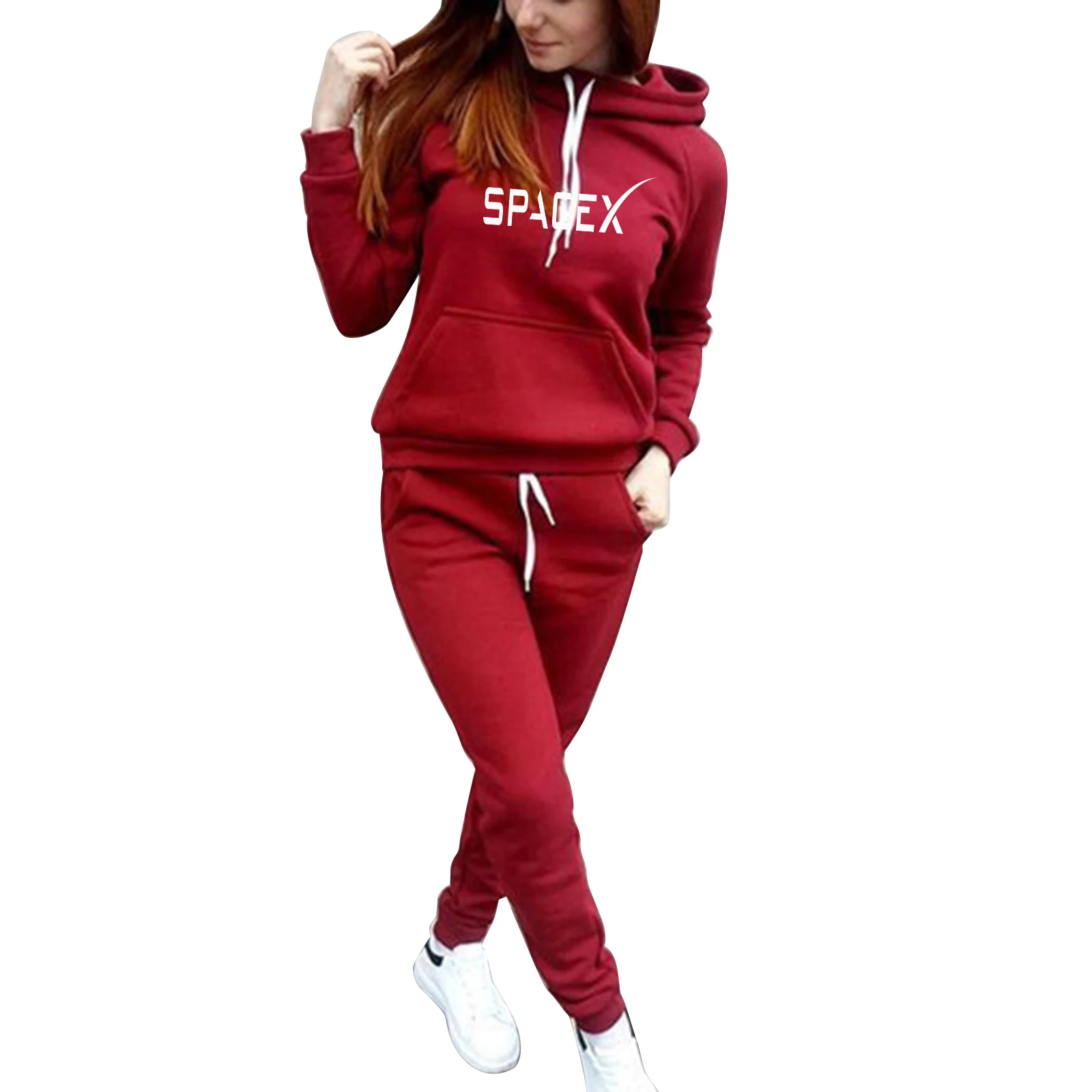 

Autumn and winter women's hoodie retro solid color long-sleeved casual hooded sports sweater suit two-piece suit