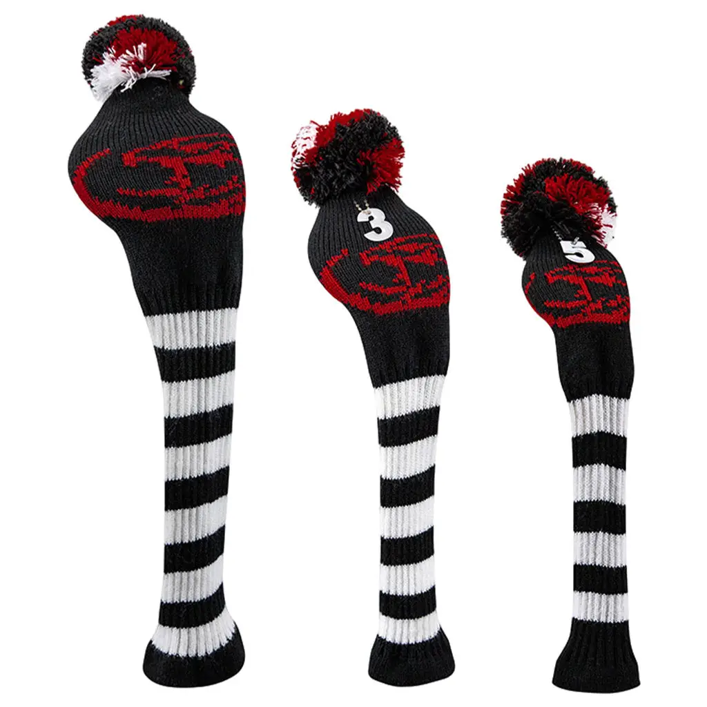 

3pcs Knitted Stripe Pattern Golf Headcover Fairway Wood Driver Club Headcover Guard Sleeve Guard Long Neck Golf Club Head Cover