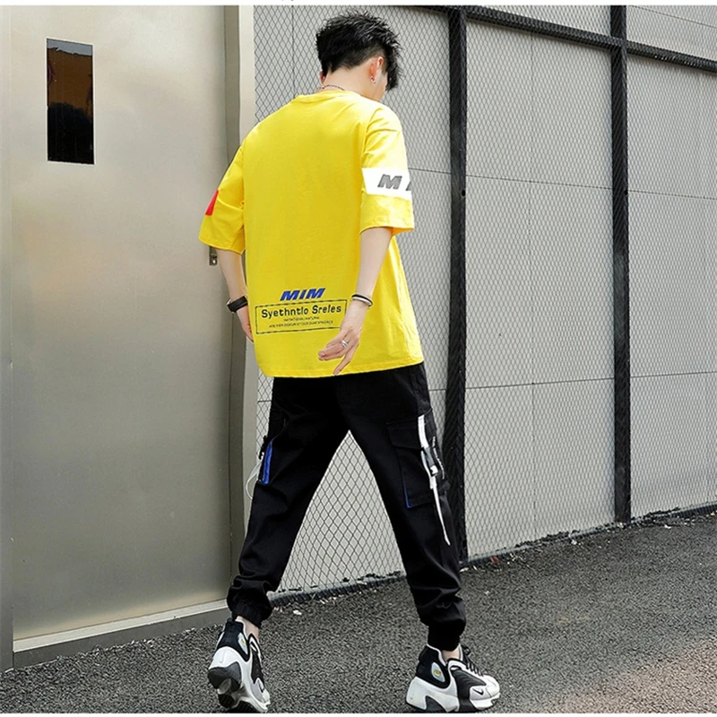 

KOLMAKOV 2021 Spring Hip Hop Mens Short Sleeve T-Shirts+Trousers Set Men Printed Sets Casual Sweat Suits Male M-3XL 308A508