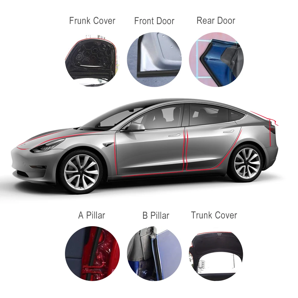 

Набор резиновых уплотнительных лент для автомобильной двери Tesla Model 3 Звукоизолированные Стикеры с защитой от шума и атмосферных воздействи...