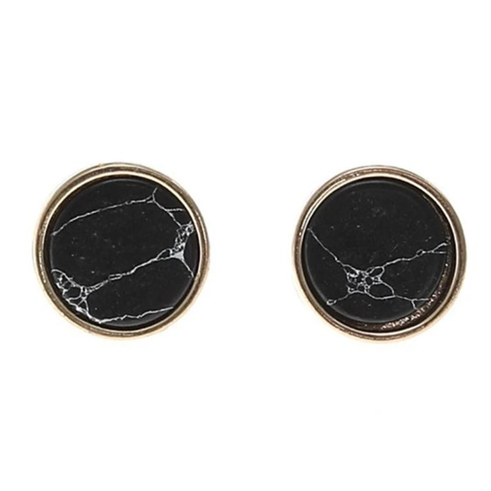 Модные круглые мраморные белые серьги гвоздики с эпоксидной смолой из